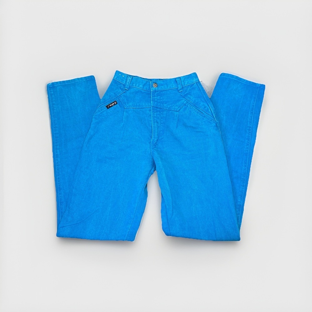 Vintage 80s Blaze Diamond Head Bareback High Rise Jeans Turquoise‎ Denim 5/26